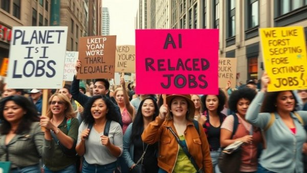 Protesters hold anti-AI signs in QuitGPT Movement.