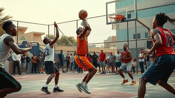 Intense streetball action influences NBA culture on the urban court.