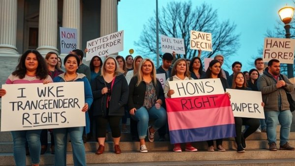 Protest for transgender rights highlighting federal pressure.