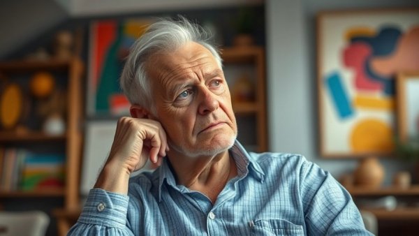 Older man contemplating AI's influence on literature indoors.