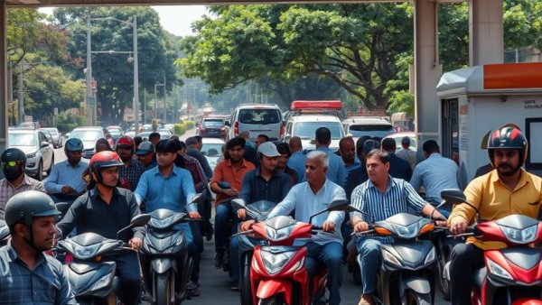 Busy urban gas station in Asia highlighting economic impact of Iran conflict.