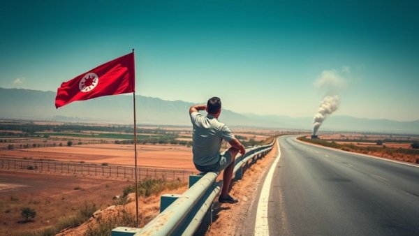 Man in Kurdish region observing road during NATO withdrawal from Iraq.