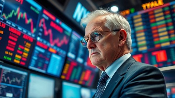 Businessman at stock exchange analyzing market data, impact of Iran conflict on oil prices.