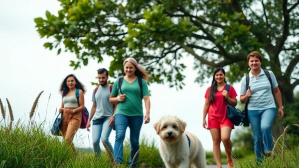 Group on Urban Nature Walk on Treasure Island amid greenery.