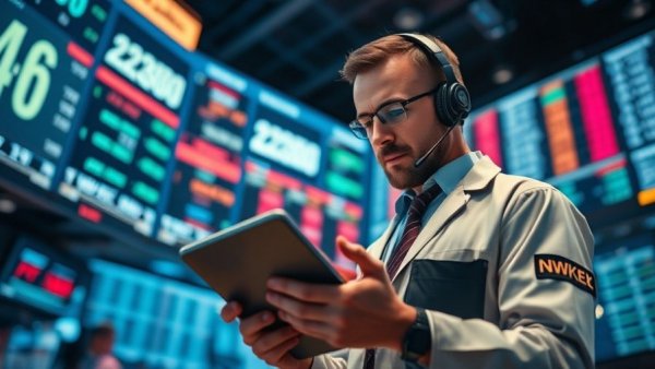 Stock market trader on a busy floor amid U.S. markets losing streak.