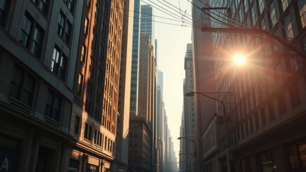 Urban street with buildings and sunlight, affecting trans nonprofits funding cuts.