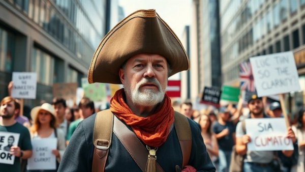 Protester in colonial outfit at No Kings Movement Trump Opposition rally.