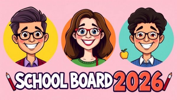 School board candidates illustration with colorful, playful design.