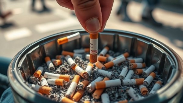 Hand stubbing out a cigarette in an ashtray advocating Canada should follow U.K. lifetime smoking ban.