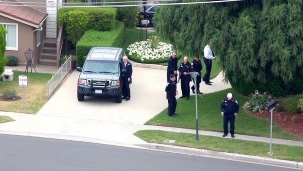 Federal authorities swarm the suspect’s home in an L.A. suburb.