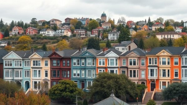 San Francisco neighborhood view with colorful houses, overcast sky.