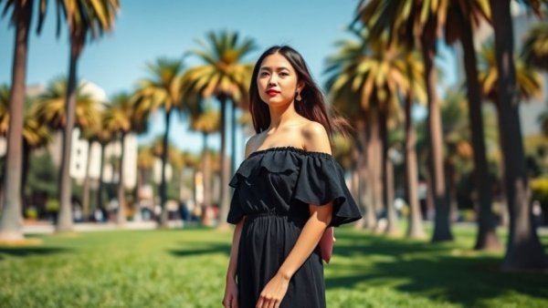 Woman in black dress at park, San Francisco skyline, DACA delays San Francisco.
