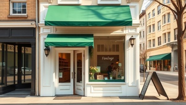 San Francisco storefront with green awning and open door.