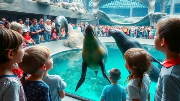 Families observe seal in glass exhibit at Japanese zoo