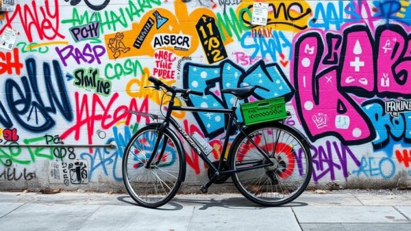 Vibrant graffiti wall with bicycle in Mission District