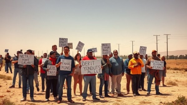 Protesters at ICE facility hunger strike in California with signs.