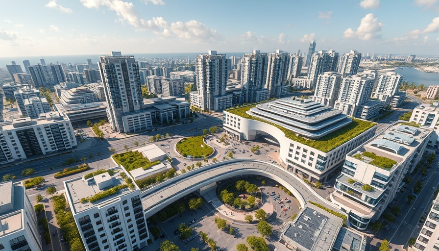 Aerial view of modern 750-unit El Cerrito BART project design.