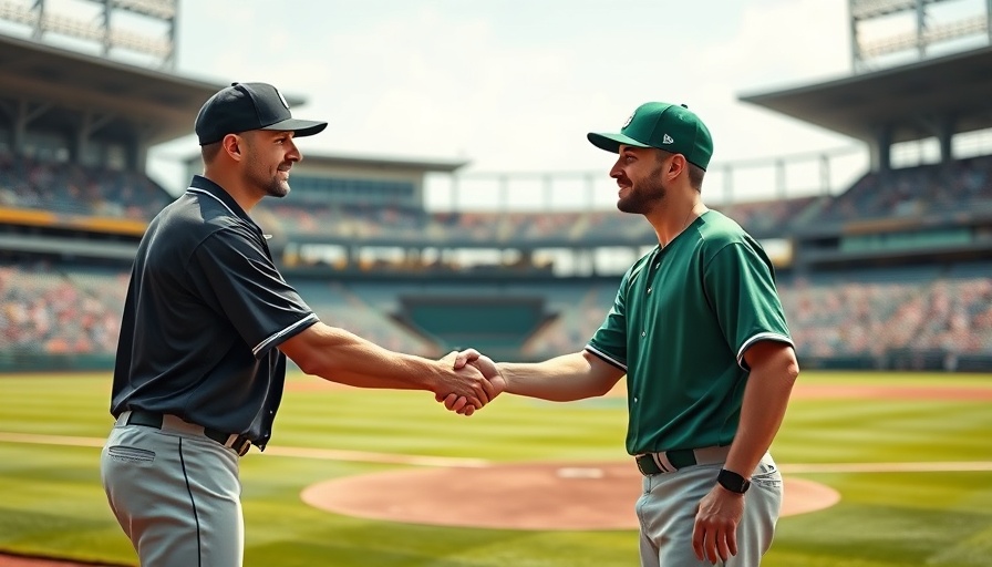 Players from Giants and Athletics shaking hands during Bay Bridge Series.