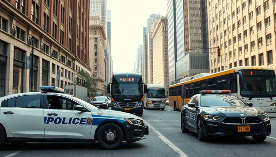 Oakland police cars on city street amid traffic, urban backdrop.