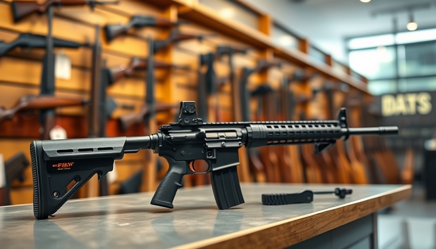 Display of rifle and accessory in gun shop, reflecting forced-reset trigger ban.