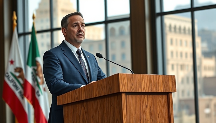 San Francisco job cuts announcement with man at podium