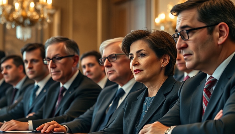 Officials discussing at a formal conference table during trade talks.