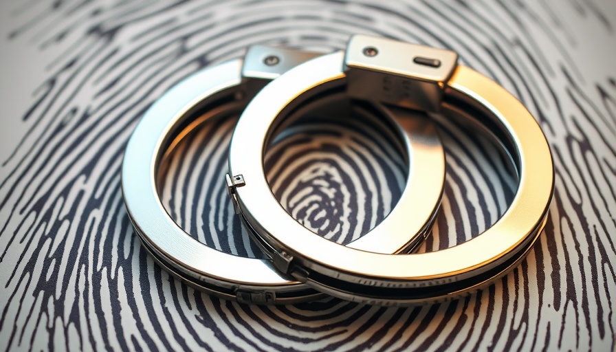 Metal handcuffs on a fingerprint form, Sunnyvale homicide suspect arrested.