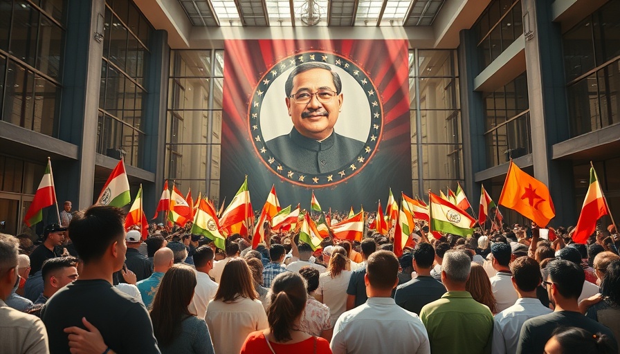 Crowd with flags under a leader's mural, discussing Iran Supreme Leader Succession Plans.
