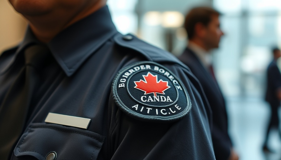 Canada Border Services Agency badge on uniform, deportation context.