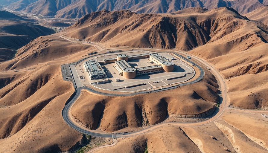 Aerial view of Fordo nuclear site with mountainous terrain.