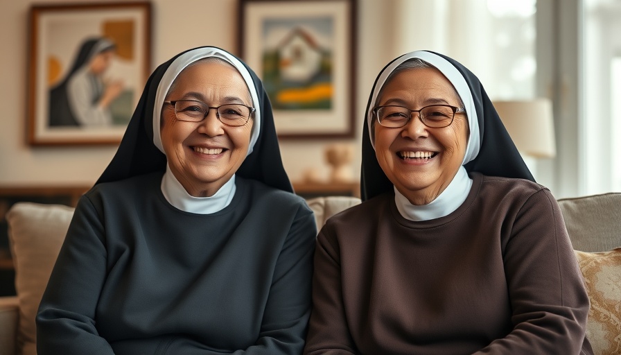 Smiling nuns sitting together indoors, Beatboxing Nuns in Brazil