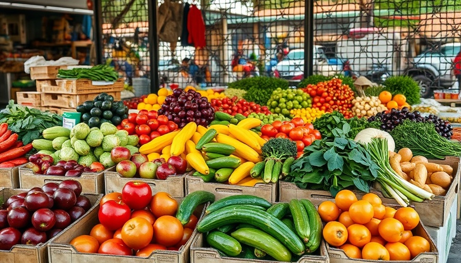 Fresh produce in boxes at a San Francisco market.