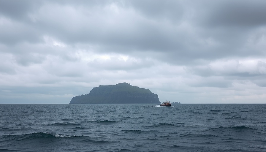 Tokara Islands under cloudy sky with boat, earthquakes in Tokara Islands.