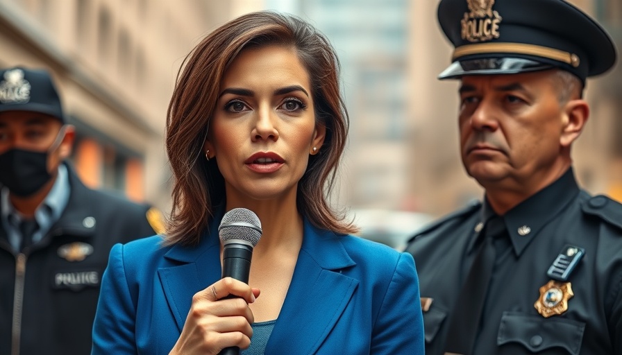 San Francisco local news: Woman speaking at an outdoor event with a police officer present.