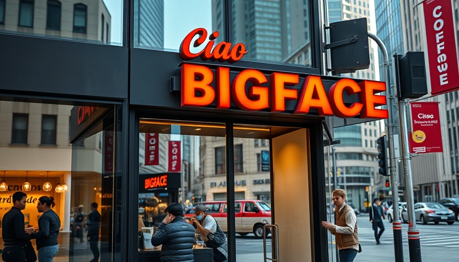 BIGFACE coffee pop-up in San Francisco with vibrant red signage.