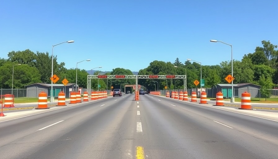 Deserted Canada border crossing with closed lanes, daylight.