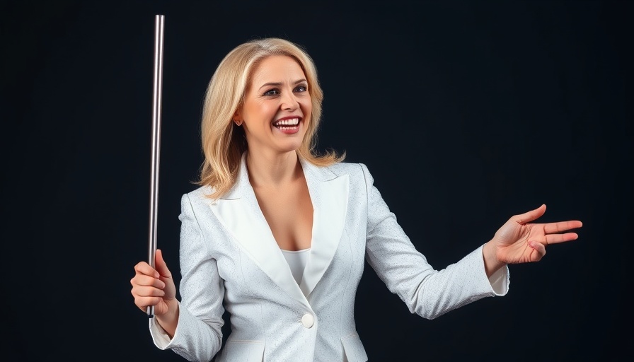 Woman in white suit conducting, associated with Dolly Parton SF Symphony