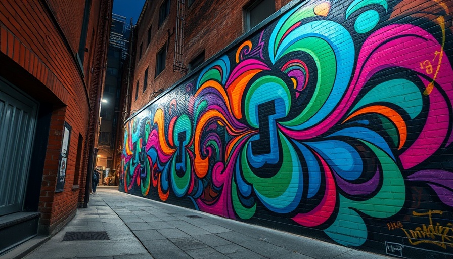 Bright mission mural with vibrant colors on urban street wall.