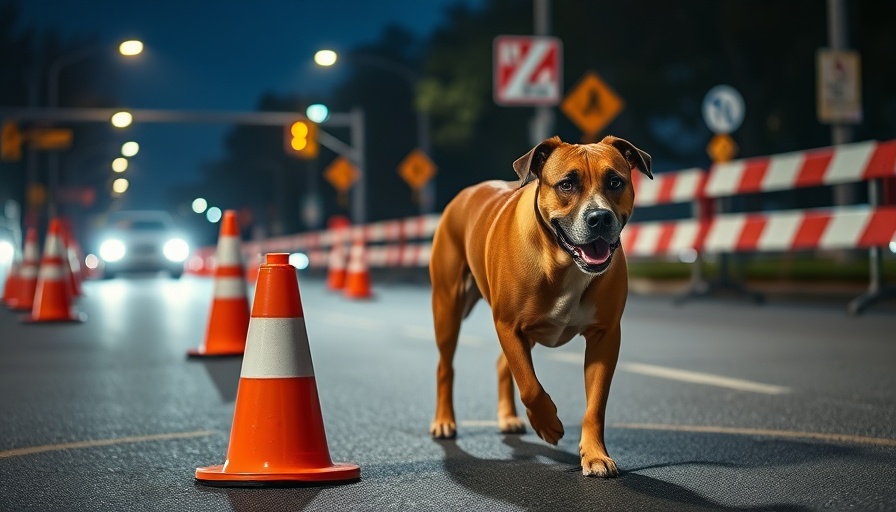 Large dog in San Francisco construction area at night, part of local news.