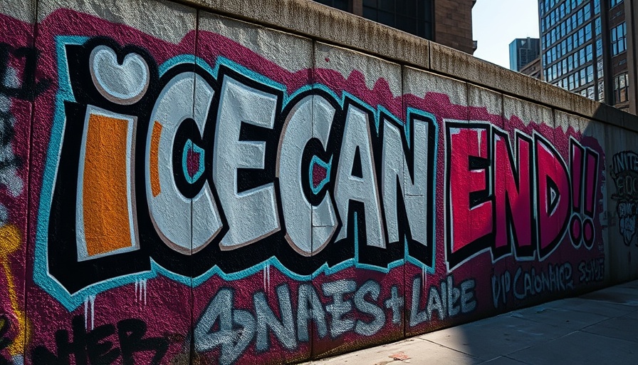 Vibrant graffiti with bold text 'ICE CAN END' on a city wall.