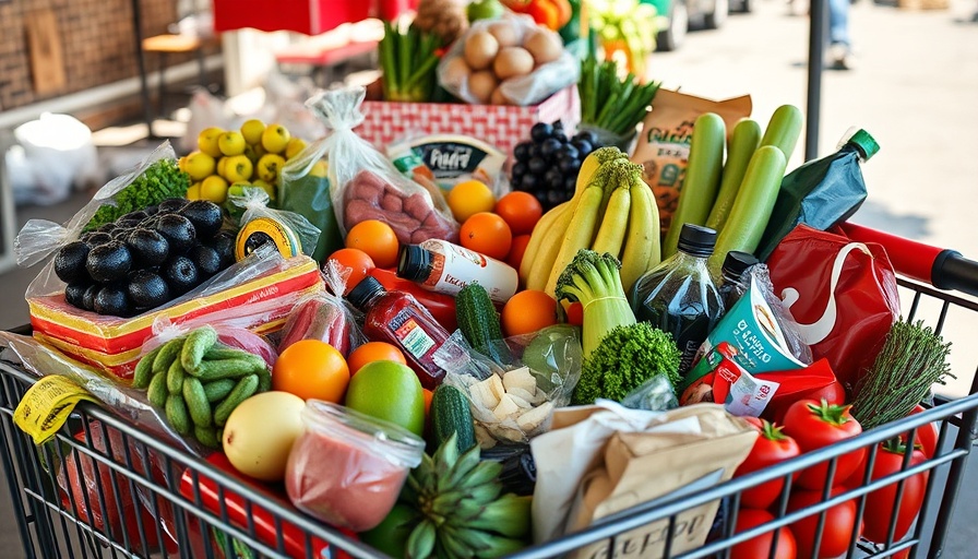 Food supplies in a cart highlighting demand on food banks due to SNAP cuts.