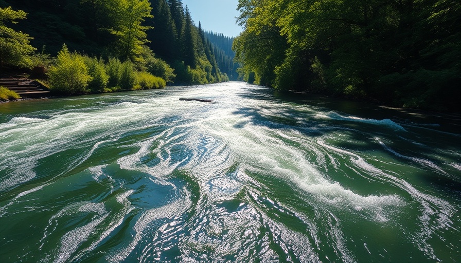 Serene view of the Russian River flowing peacefully amidst lush greenery.