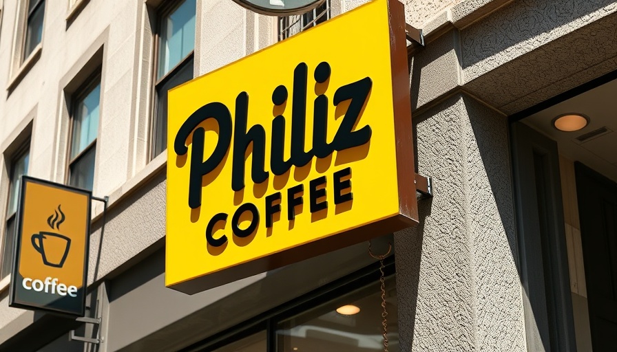 Philz Coffee sign outside building in sunlight, Philz Coffee sale