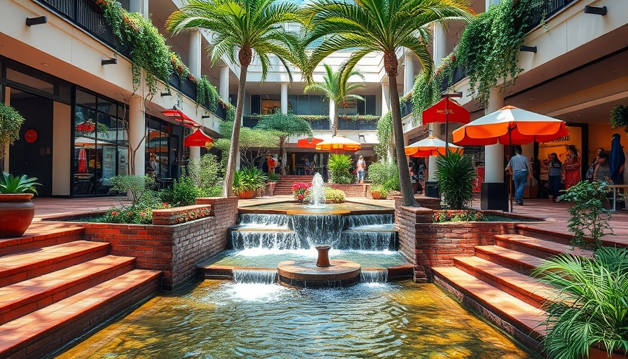 Lush garden courtyard in Nairobi shopping center with water feature