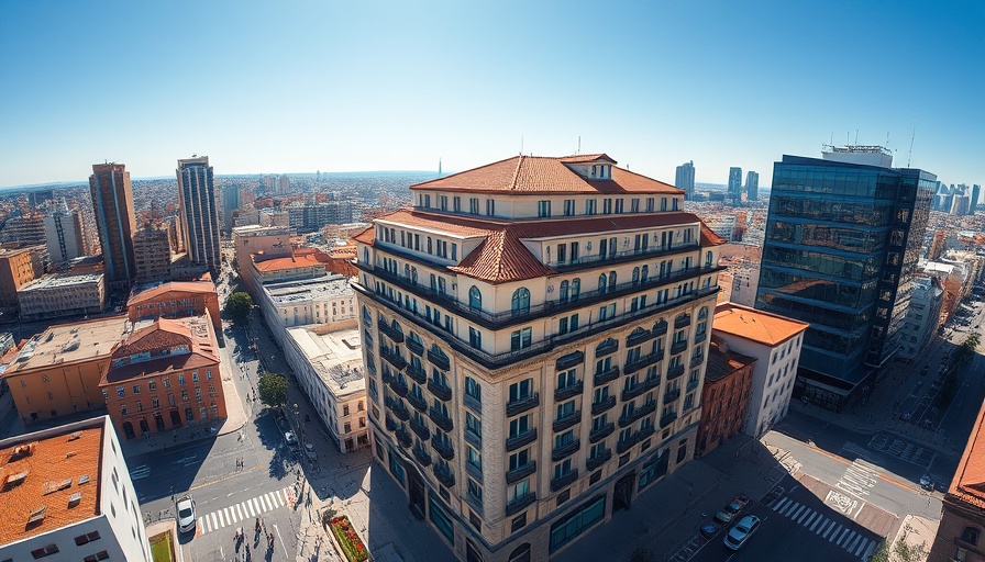 Elegant luxury boutique hotel with terracotta roof in urban area.