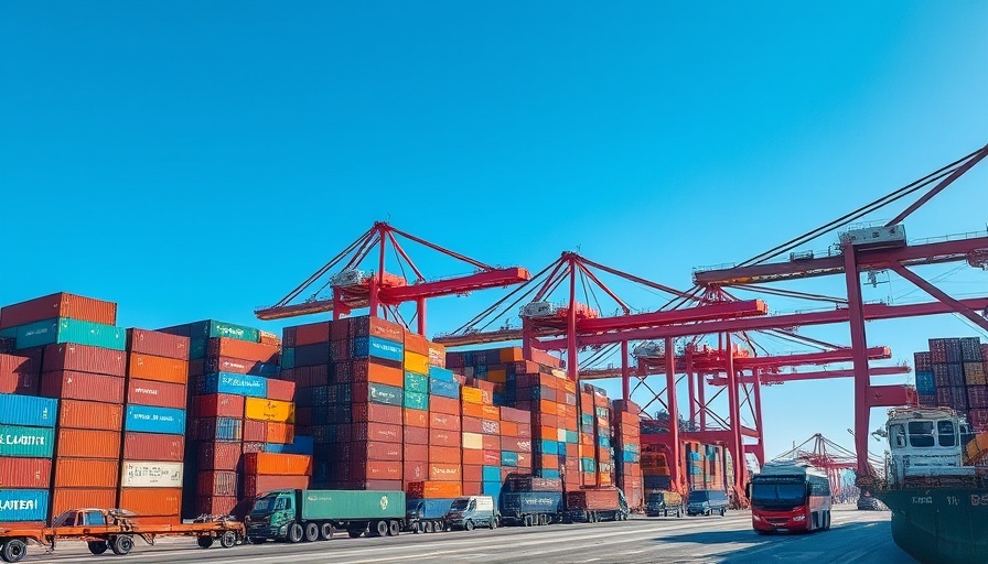 Impact of Trump's new tariffs on colorful shipping port.
