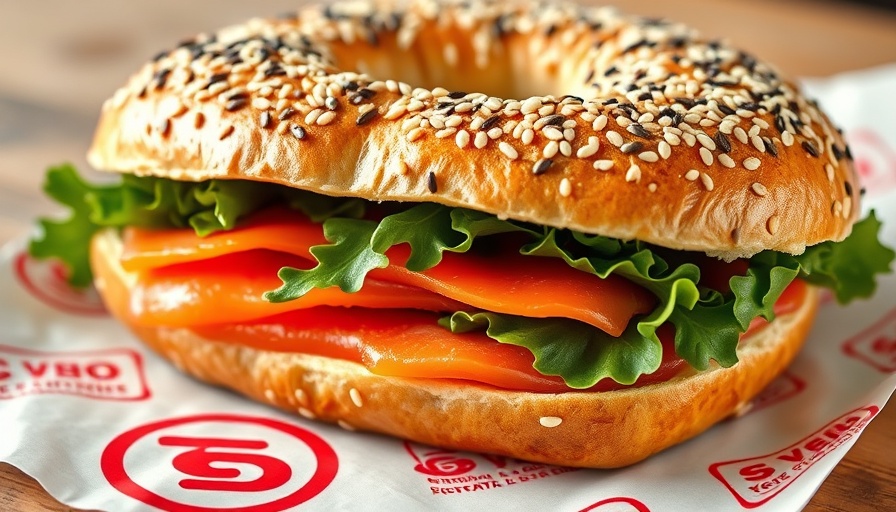 Schlok's Bagels sesame bagel with salmon and greens.