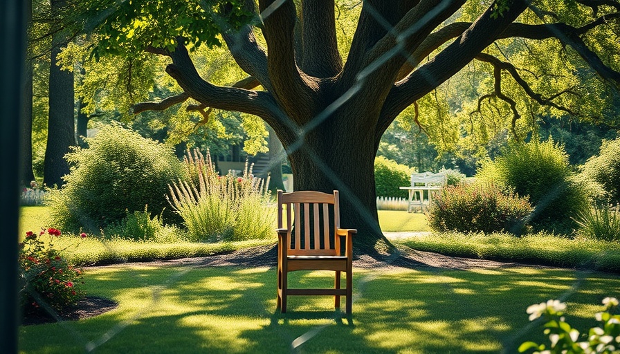 Wooden chair between fences and trees, San Francisco garden setting