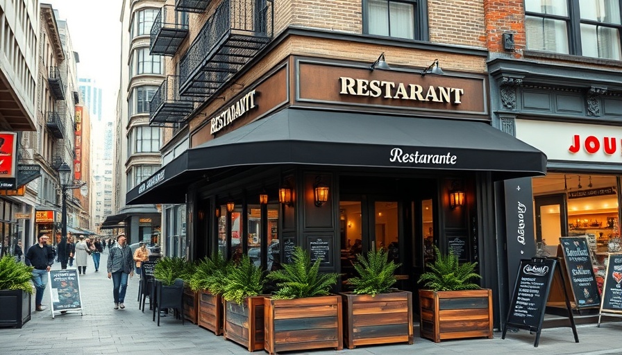 Burlingame restaurant street view, city setting, daytime.