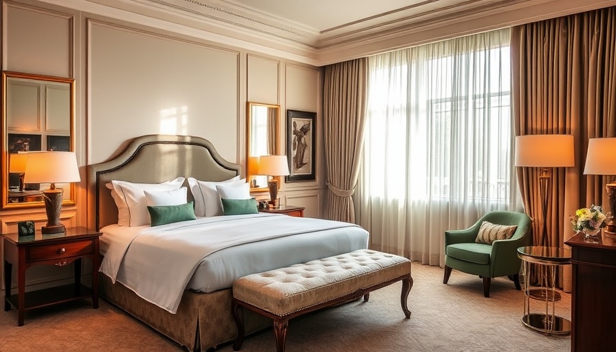 Luxurious boutique hotel room with elegant design and soft lighting.